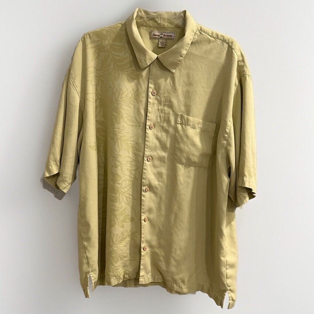 Tommy Bahama Hawaiian Shirt XL Yellow Green Button Down Silk Mens Floral